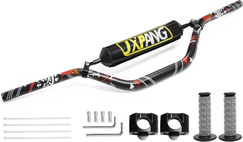 JXPANG Universal 1 1/8" 28mm Dirt Bike Handlebars 6063 Aluminum,Upgraded Pit Bike Handlebar With Foam Pad & Anti-Slip Handlebar Grips & Riser Mount Clamp For Motocross Pit Dirt Bike ATV Quad (Style B-Black) - Image 1